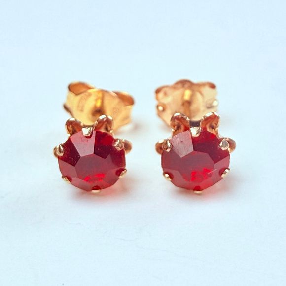 Jewelry - 14K Solid Yellow Gold Jacmel Mauritius JCM Ruby Red Glass Stud Vintage Earrings